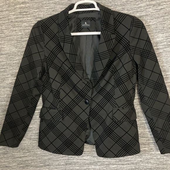 JL Women’s Black Blazer Long Sleeve One Button Black Plaid Lines Suit Jacket - Picture 5 of 5